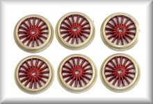 3 drive wheel sets (6 wheels) for HS 700, dark red, zinc cast iron, nickel-plated, complete price.