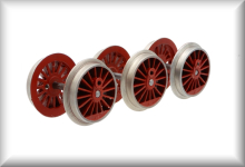 6 wheels dark red, for HR 700, without gears, axles, die-cast zinc, nickel plating without copper, complete price. On request individual production according to sample possible.