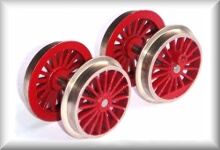 2 drive wheel sets (4 wheels) for one locomotive, dark red, zinc cast iron, nickel-plated, complete price.