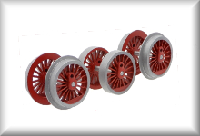 Wheelset, complete (6 wheels), die-cast zinc, wide version, gray, without gears and axles, price per set.