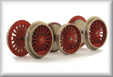 3 drive wheel sets (6 wheels) for one locomotive, incl. axles and gear wheels, suitable for HR/SK 800 N, zinc cast iron nickel-plated, without crankpin, complete price.