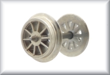 Spooked wheel, like 4.5.2, zinc cast iron with nickel and copper (tow tender wheel set), price per axle.