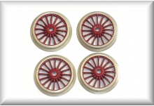 2 drive wheel sets, completely for one locomotive, broad version (4 wheels), dark red, zinc cast iron nickel-plated, without copper, complete price.