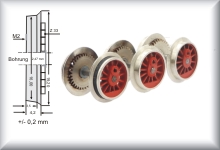 three sets of drive wheels, one axle with traction tires, wide version, die-cast zinc, Price all 3 sets