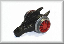 First running/trailing axle, complete with spoked wheel set, red, for ES 800, MS 800, Zinc cast iron grey, price per piece.