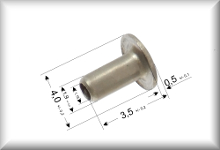 Tubular rivet, nickel-plated brass, overall length 3.5 mm, diameter 1.9 mm, suitable for lamp holders and various pertinax plates, price per item.