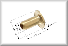 Hollow rivet, brass, overall length 4.5 mm, diameter 1.9 mm, suitable for lamp holders and various Pertinax plates, price per item.