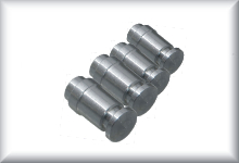 Rivet buffers for tin carriages and tenders, wide form, aluminum, price per 4 items.