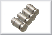 Rivet buffers for tin carriages and tenders, wide form, nickel-plated brass, price per 4 items.