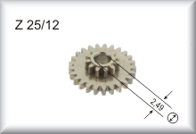 Double Gear 25/12 Z, Nickel Plated Brass, Replacement for 00.451.7.0 Plastic, Module 0.4, price per item.