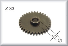 Gear wheel, module 0.4, number of teeth 33, burnished brass, price per item.