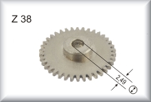 Gear wheel, module 0.4, number of teeth 38,brass nickel-plated, price per piece.