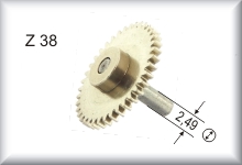 Central gear wheel with axle, module 0.4, number of teeth 38, price per piece.