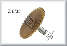 Double gear wheel, module 0.4, number of teeth 33/8, price per piece.