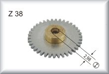 3rd gear wheel after armature, module 0.4, number of teeth 38, suitable for small engine (model before the 2. world war), price per piece.