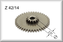 Unteres Beisatzzahnrad (zweites Getriebezahnrad )MS 800, G 800, GN 800, 3009, 3027, 3045, 3046, 3047, 8346, 834 und bei Motoren breite Version der 800 Serie Preis pro Stück.
 