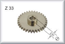 Intermediate gear, 33 teeth, module 0.4, brass (Ni), price per item.