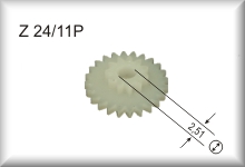 Double gear wheel, number of teeth 24/11, plastic, price per piece.