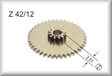 Double gear wheel, module 0.4, number of teeth 42/12, price per piece.