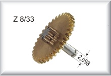 Double gear wheel, module 0.4, number of teeth 33/8, price per piece.