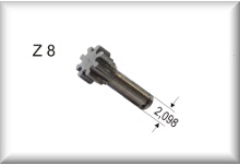 Spur gear with shaft and fine knurl, module 0.4, number of teeth 8, price per piece