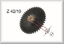 Double gear wheel, module 0.4, number of teeth 42/10, brass burnished, price per piece