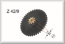 Double gear wheel, module 0.4, number of teeth 42/9, brass burnished, price per piece