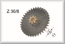 Double gear wheel, module 0.4, number of teeth 36/8, brass burnished, price per piece