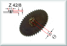 Gear, number of teeth 42/8, module 0,4, brass burnished, price per piece