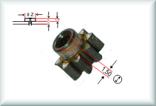 Gear, number of teeth 8, module 0,4, brass with collar, price per piece.