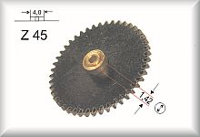 Double gear wheel, module 0.4, number of teeth 45, brass burnished, price per piece