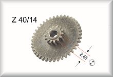 Double gear wheel, module 0.4, number of teeth 40/14, brass, price per piece