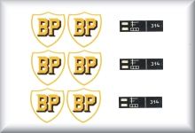 BP decals incl. Decals for title plate, as in the picture. Price per set.