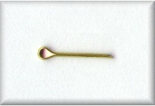 Length: 13,5 mm, Diameter: 0,8 mm, Eye: 2,5 mm, yellow brass, price per 10 pieces.